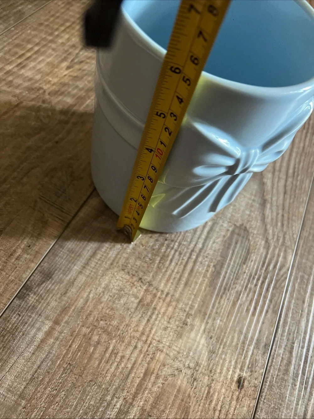 Hobby Lobby Light Blue Ceramic Utensil Crock with Bow Accent and z4 qt